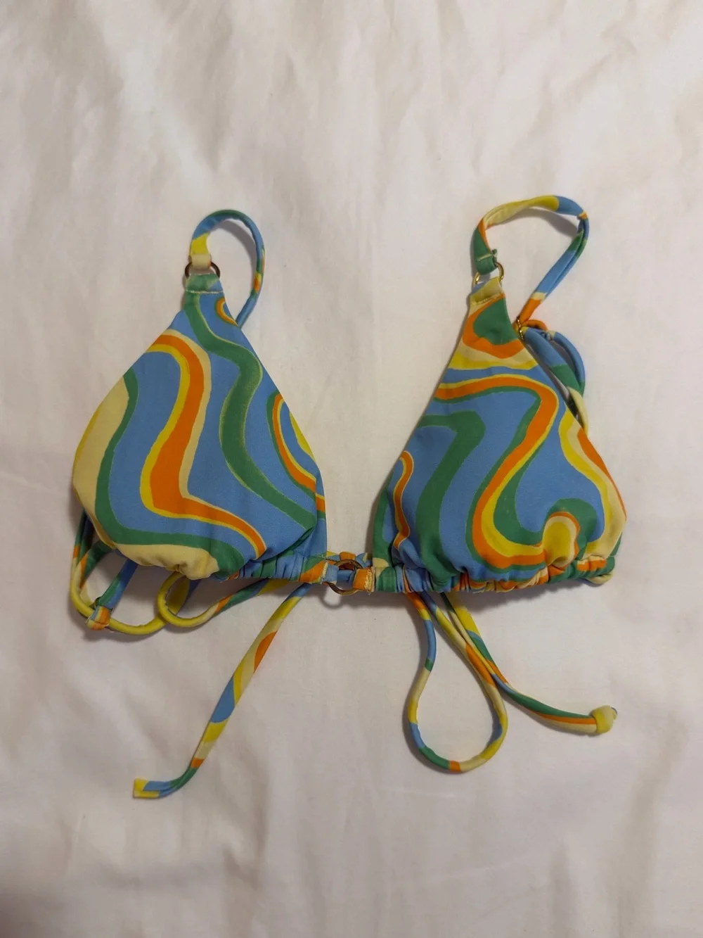 Pacsun La Hearts Yellow & Multicolor Swirl Triangle Bikini Top and Bottom set